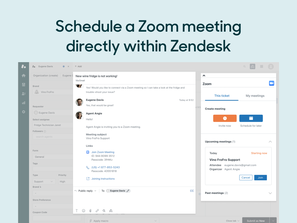Zoom Meetings by Faye primary marketing image — Contact Center app on the Zendesk Marketplace